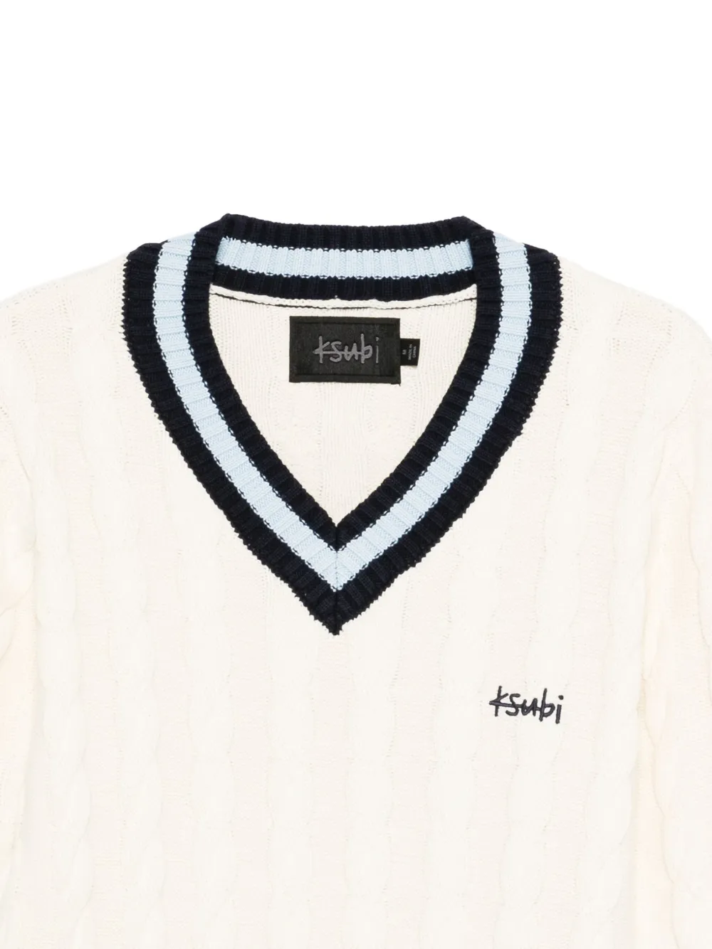 Ksubi Cable-knit V-neck Sweater In White