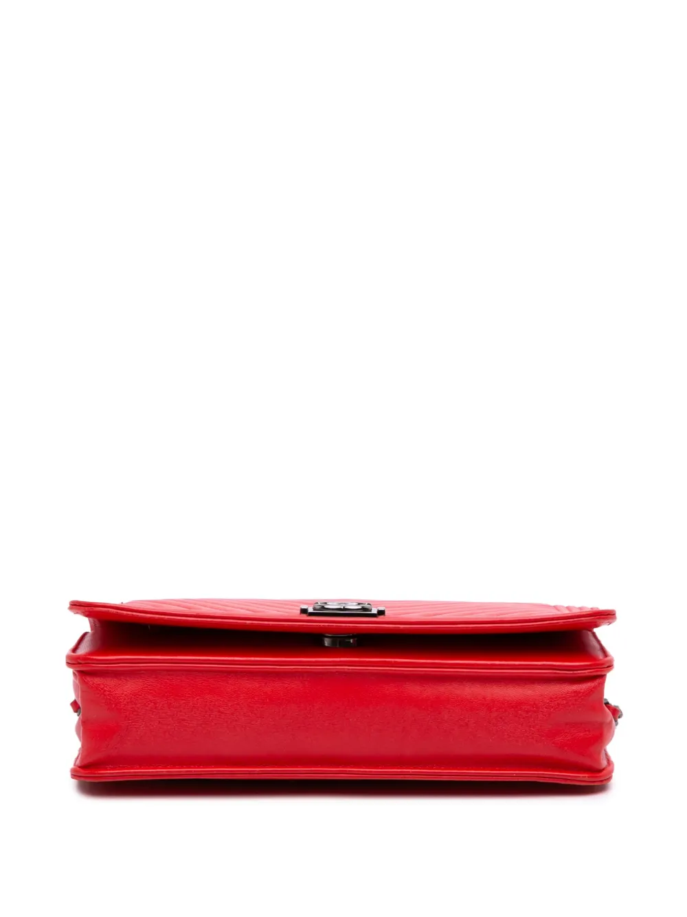 Pre-owned Chanel 2017-2018 Chevron Calfskin Boy Wallet On Chain Crossbody Bag In Red