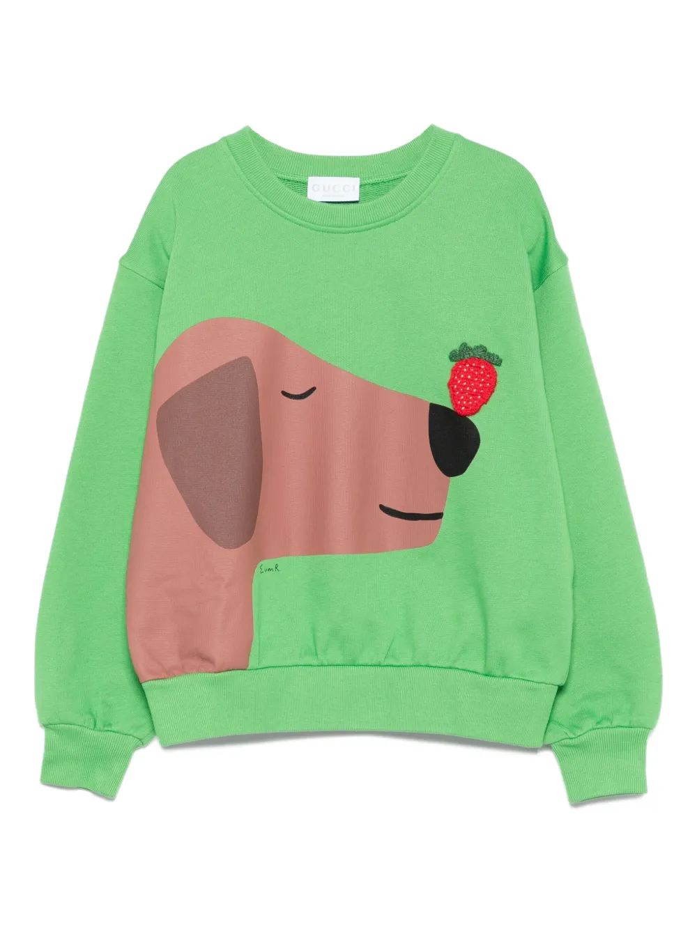 Gucci Kids Sweater met honden- en aardbeienprint Groen
