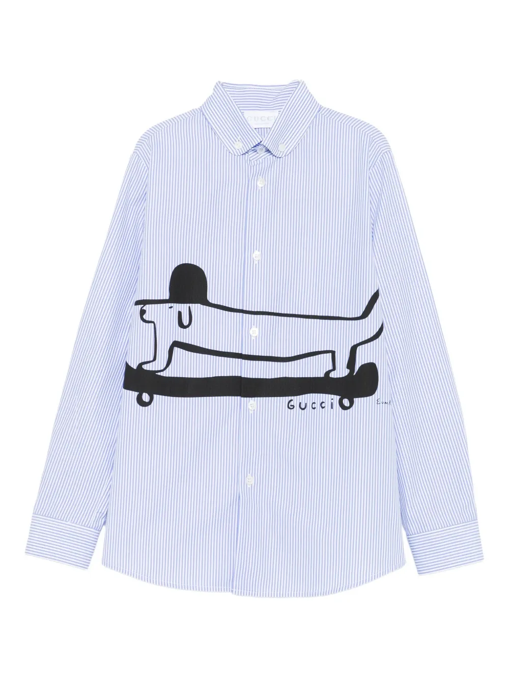Gucci Kids Gestreept shirt met teckelprint Blauw