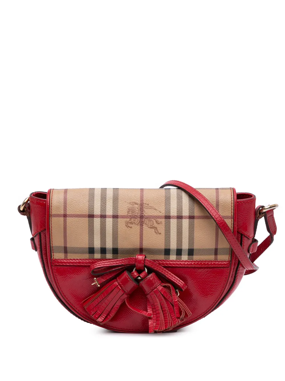 Pre-owned Burberry 2000-2017 Patent Leather And Haymarket Check Coated Canvas Maydown Crossbody Bag