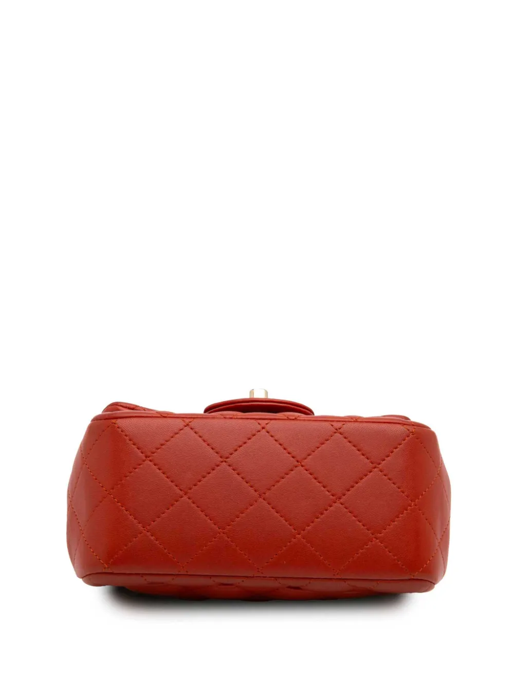 Pre-owned Chanel 2017-2018 Mini Square Classic Lambskin Single Flap Crossbody Bag In Orange