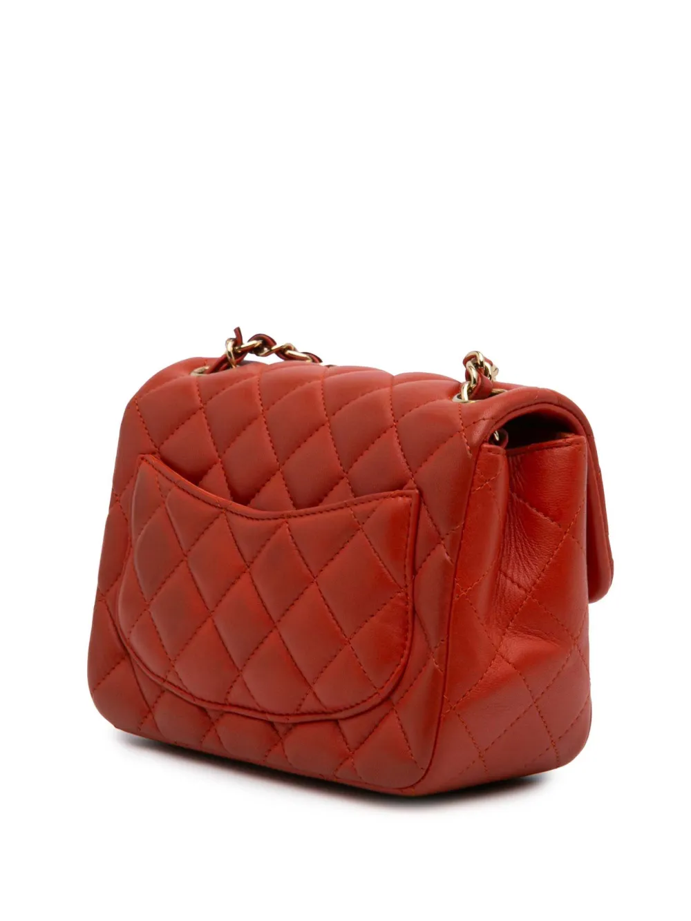 Pre-owned Chanel 2017-2018 Mini Square Classic Lambskin Single Flap Crossbody Bag In Orange