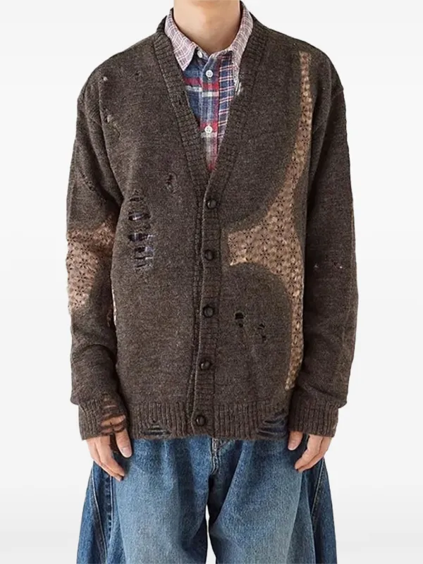 KHOKI Distressed Lace Cardigan | Brown | FARFETCH