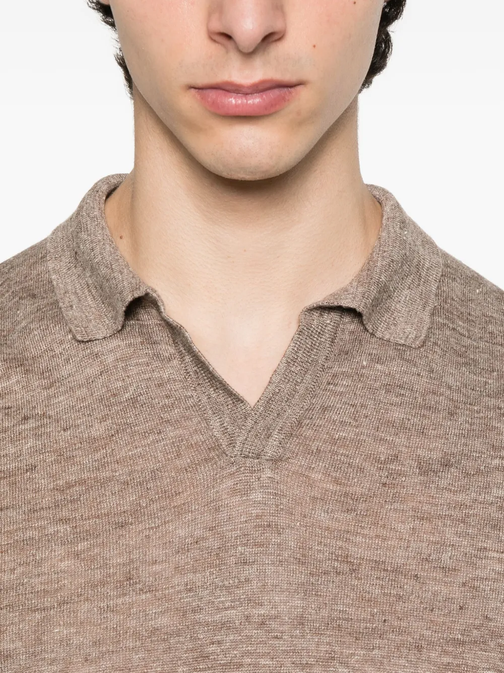 Polo-Neck Linen T-Shirt