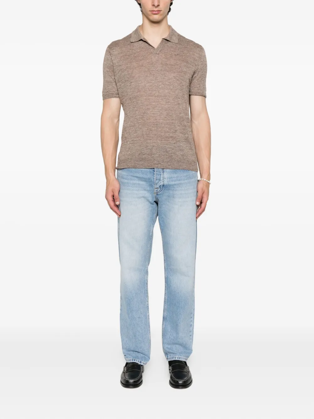 Gran Sasso Linnen T-shirt met polokraag - Bruin