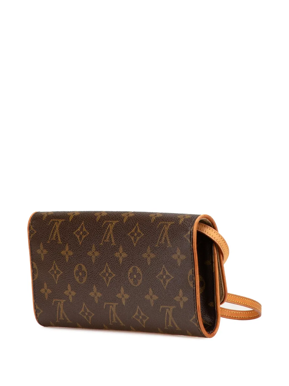 Pre-owned Louis Vuitton 2001 Monogram Pochette Twin Gm Crossbody Bag In Brown