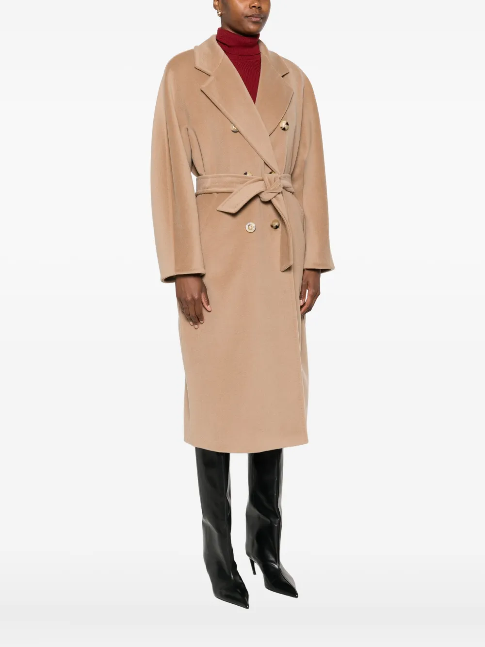 Max Mara Madame wollen jas met dubbele rij knopen Beige