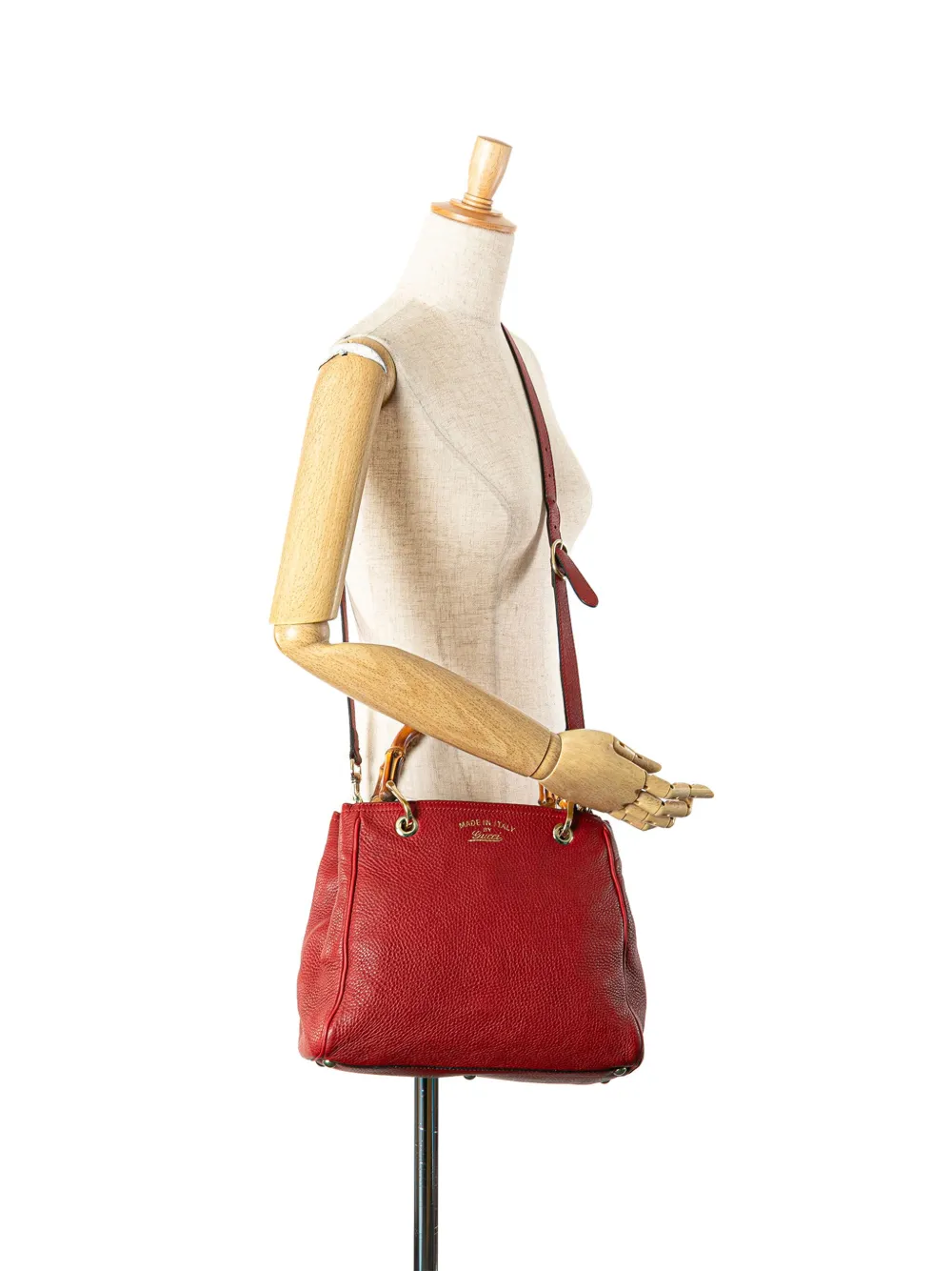 Pre-owned Gucci 2016-2025 Small Calfskin Bamboo Shopper Satchel In Red