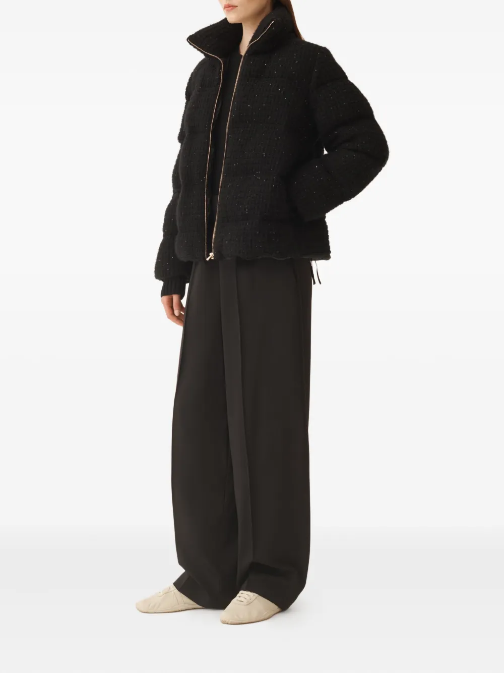 Fabiana Filippi Down Jacket In Wool And Silk With Sequins In Black