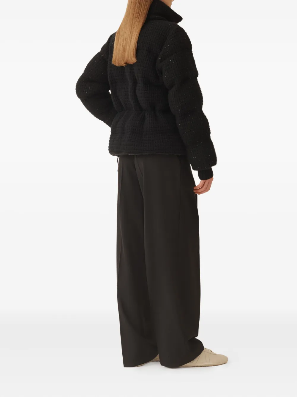 Fabiana Filippi Down Jacket In Wool And Silk With Sequins In Black