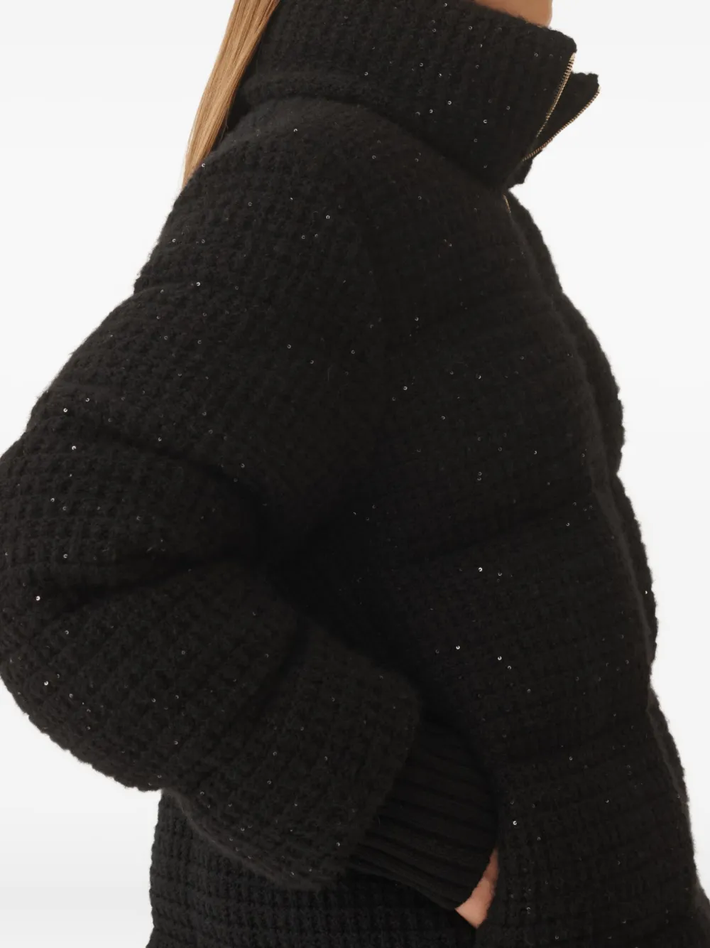 Fabiana Filippi Down Jacket In Wool And Silk With Sequins In Black