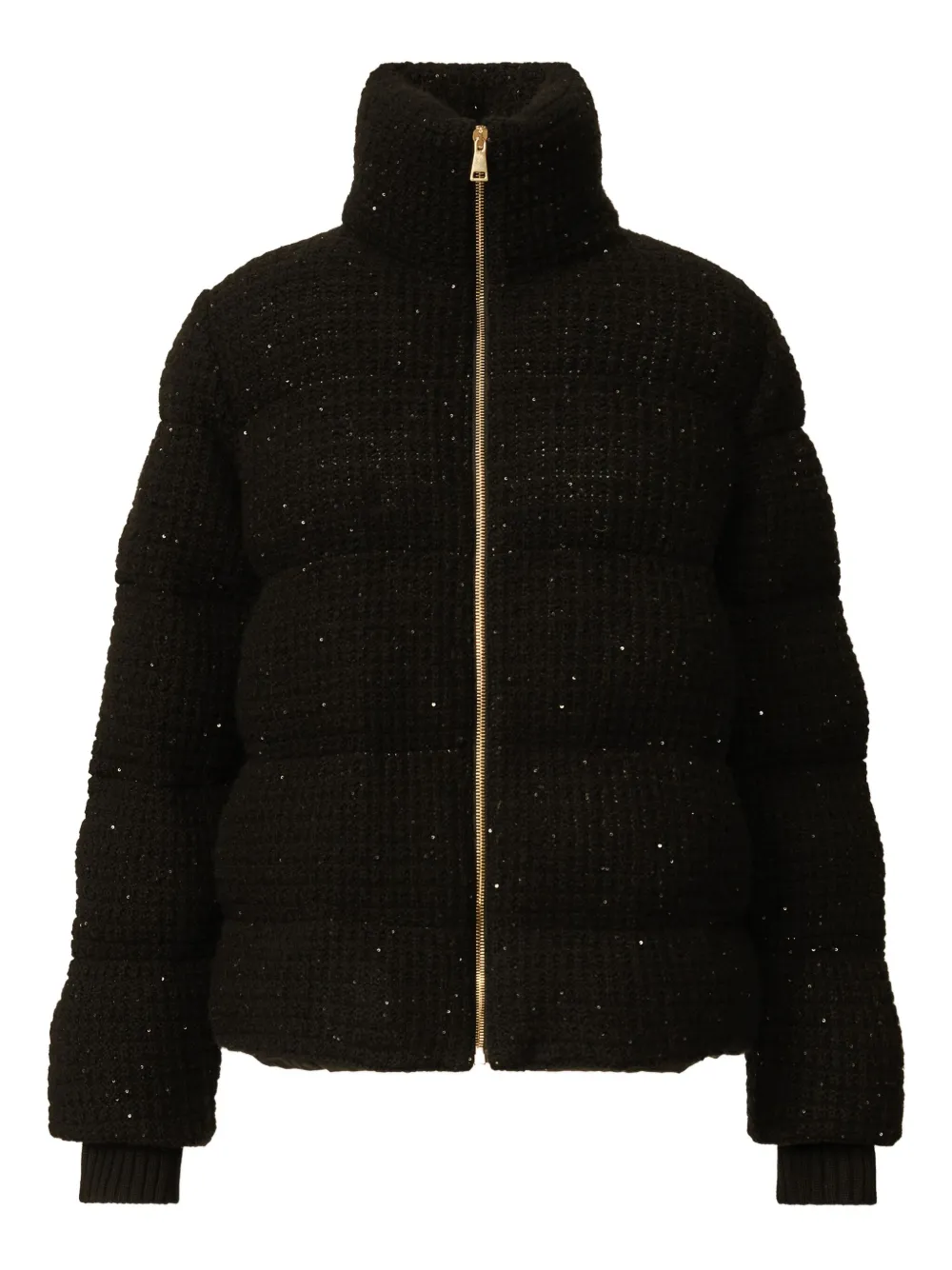 Fabiana Filippi Down Jacket In Wool And Silk With Sequins In Black