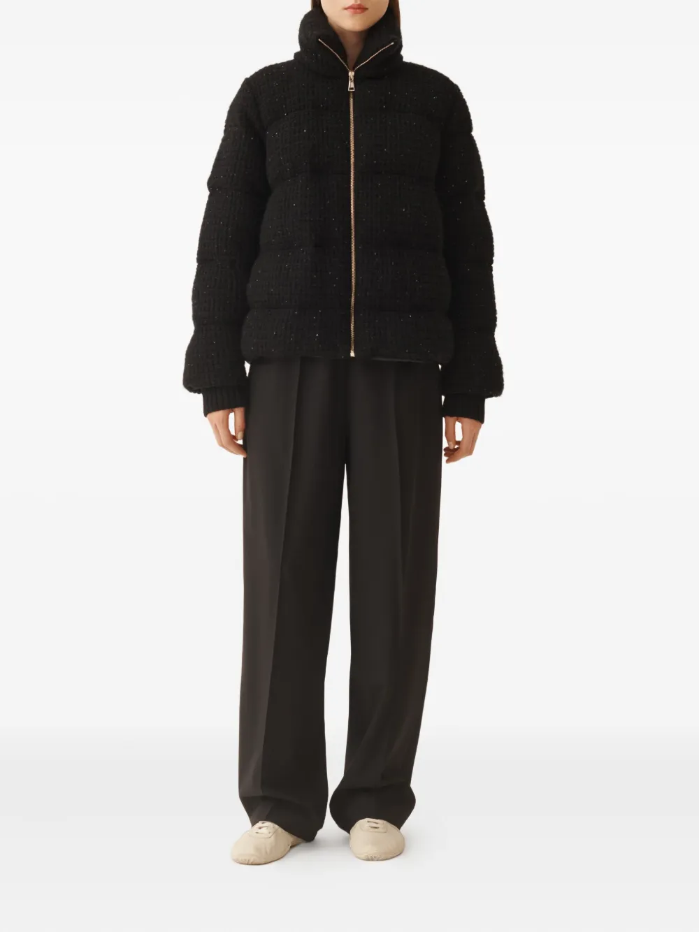 Fabiana Filippi Down Jacket In Wool And Silk With Sequins In Black