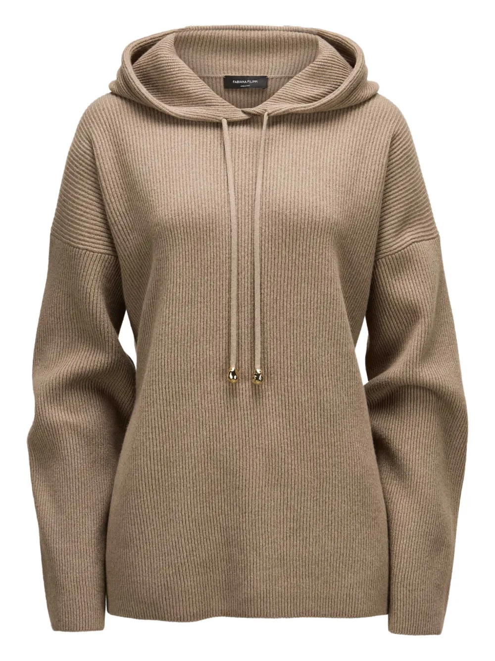 Fabiana Filippi Ribbed-knit Hooded Jumper In Brown