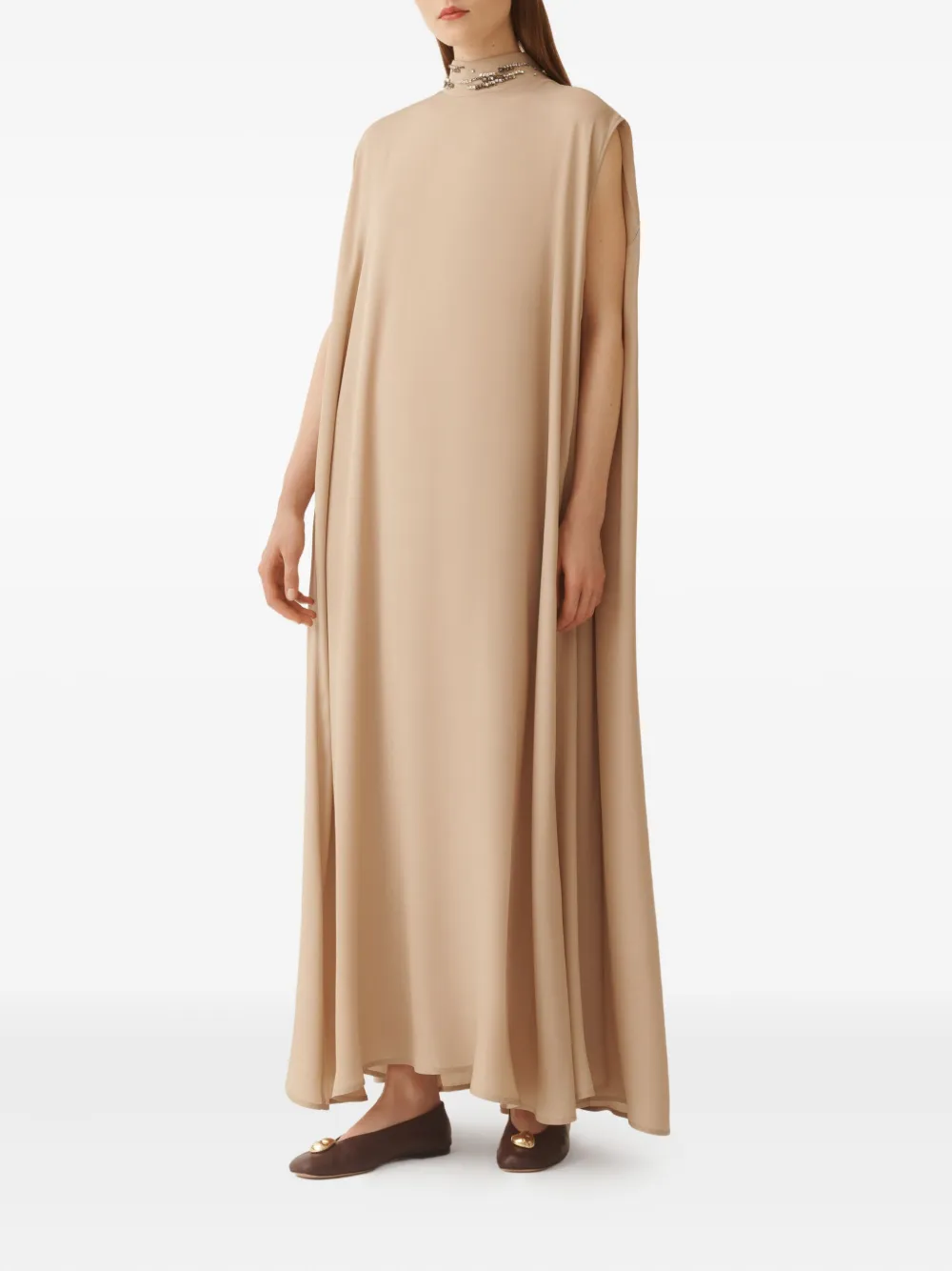 Fabiana Filippi Verfraaide maxi-jurk met hoge hals - Beige