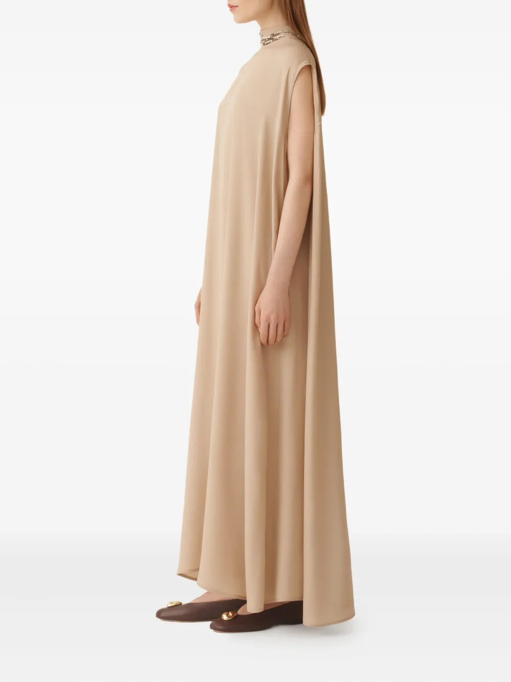 Fabiana Filippi Verfraaide maxi-jurk met hoge hals Beige
