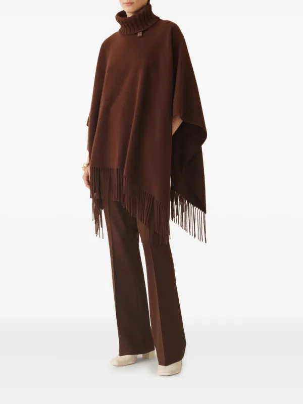 Fabiana Filippi Turtleneck Fringe Poncho | Brown | FARFETCH