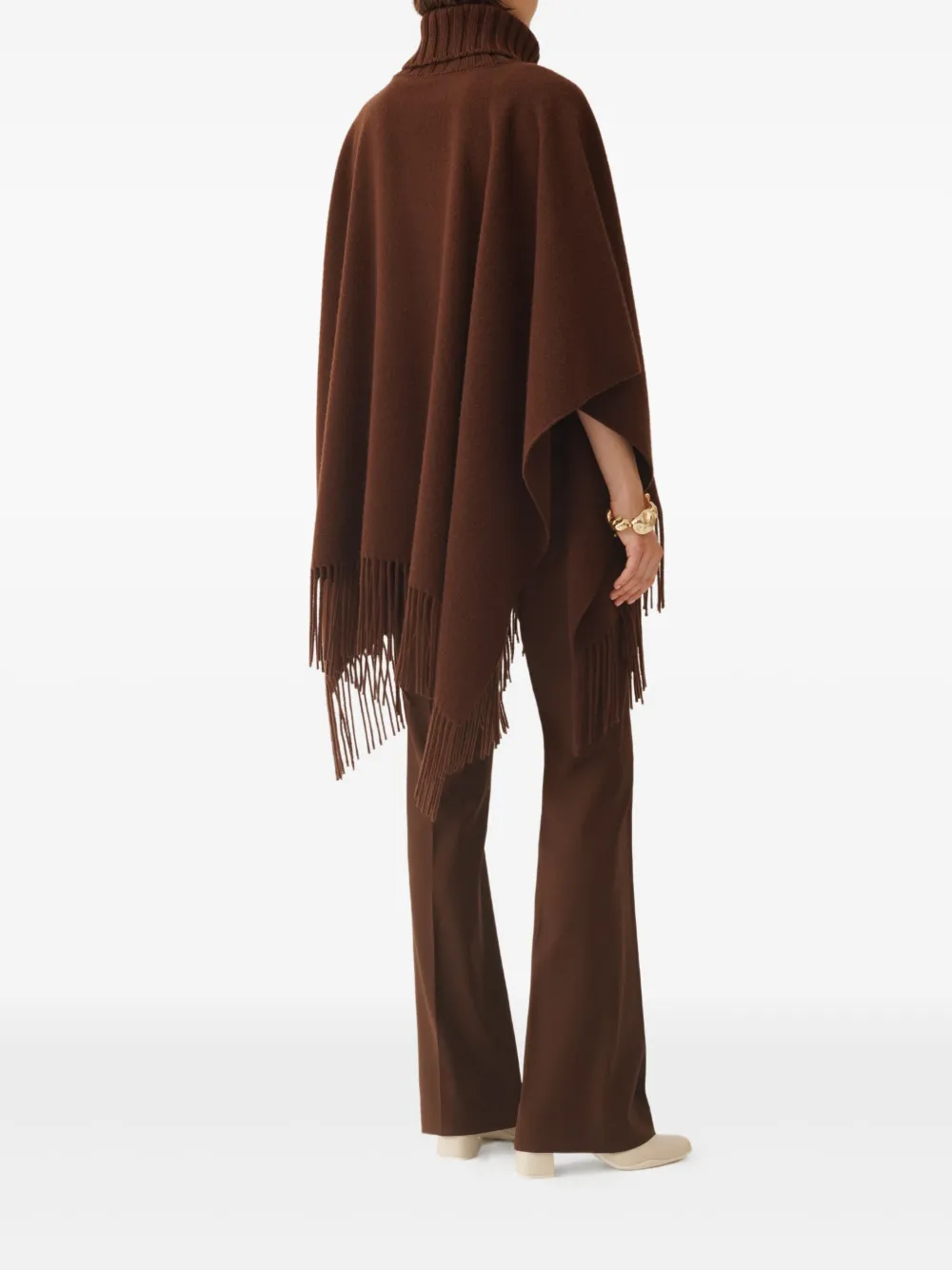 Fabiana Filippi Turtleneck Fringe Poncho In Brown