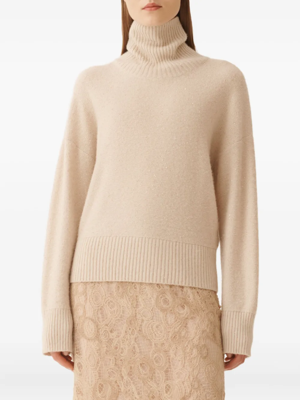 Fabiana Filippi Sequin-embellished Turtleneck Sweater In Animal Print