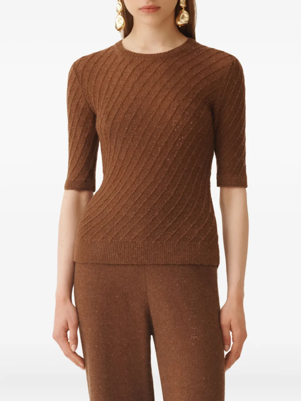Fabiana Filippi sequin-embellished ribbed-knit jumper Bruin