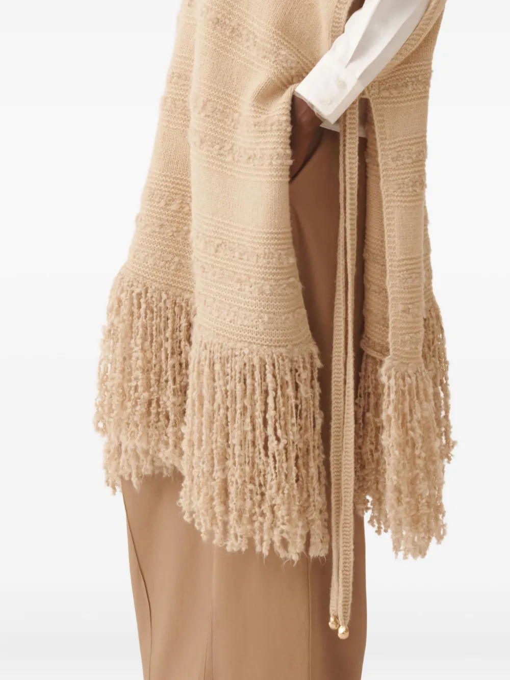 Fabiana Filippi Turtleneck Fringe Poncho In Neutral