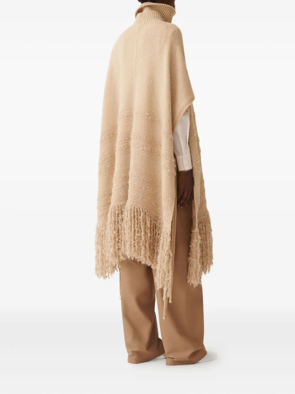 Fabiana Filippi Turtleneck Fringe Poncho In Neutral