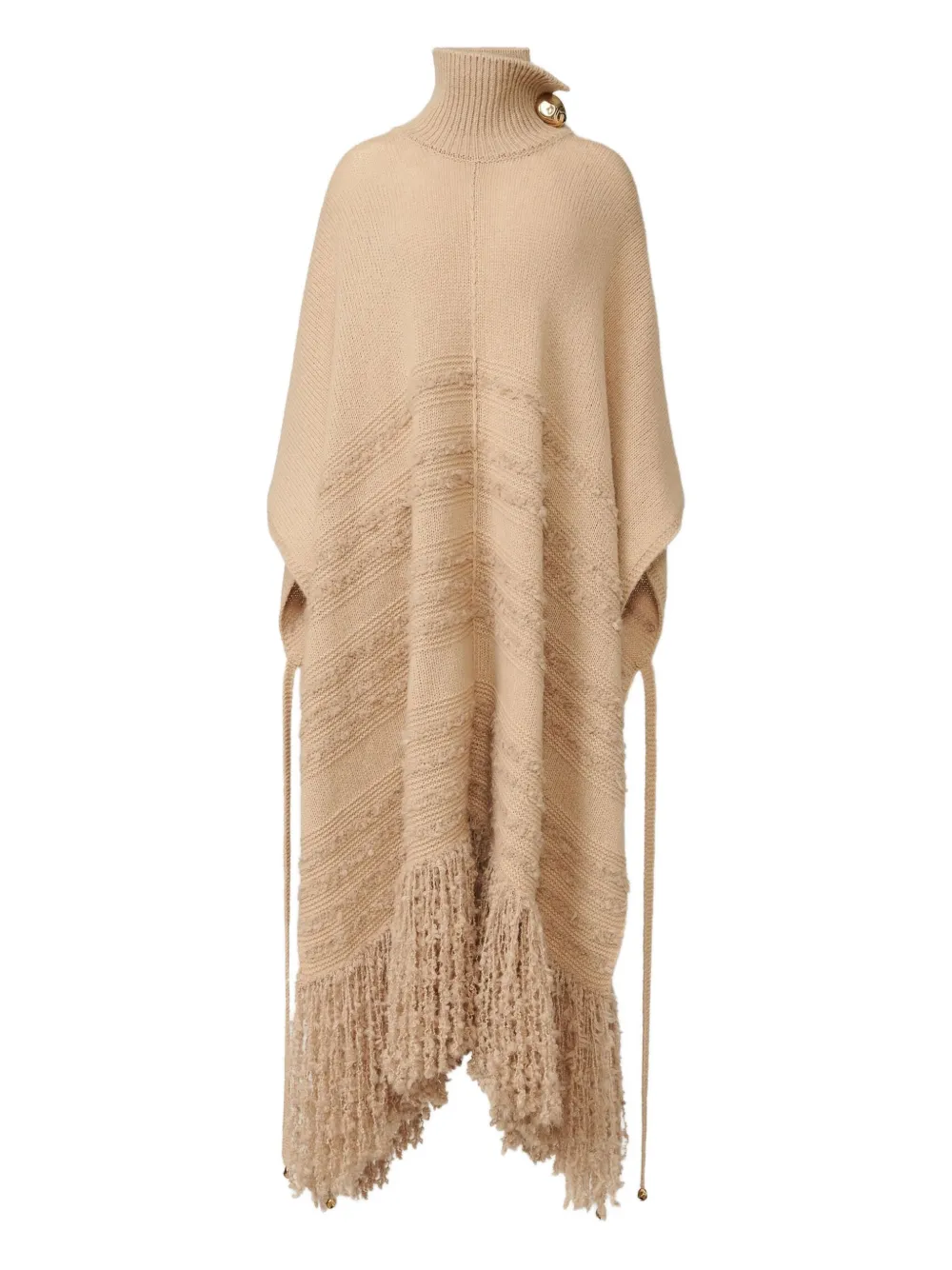 Fabiana Filippi Turtleneck Fringe Poncho In Neutral