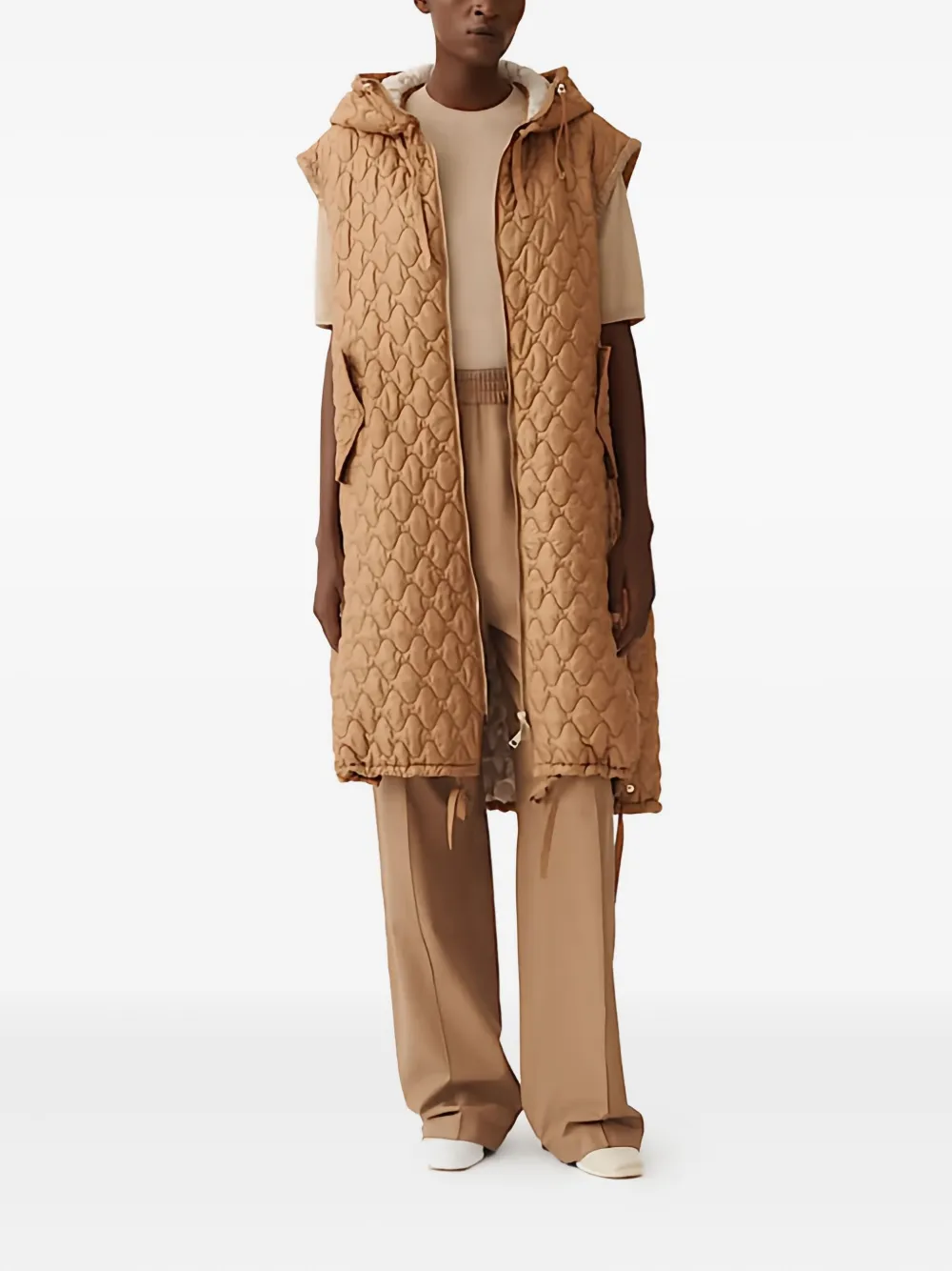 Fabiana Filippi Long Quilted Technical Gilet In Brown