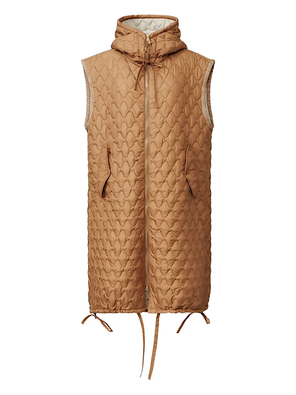 Fabiana Filippi Long Quilted Technical Gilet In Brown