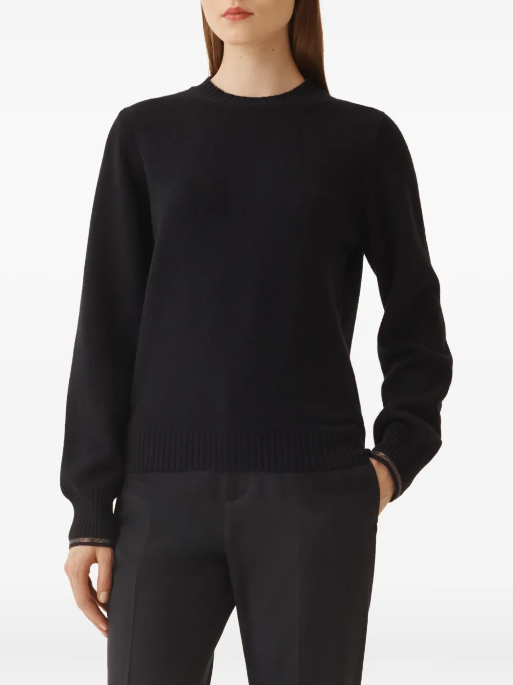 Fabiana Filippi Balloon-sleeve Ribbed Sweater In Blue