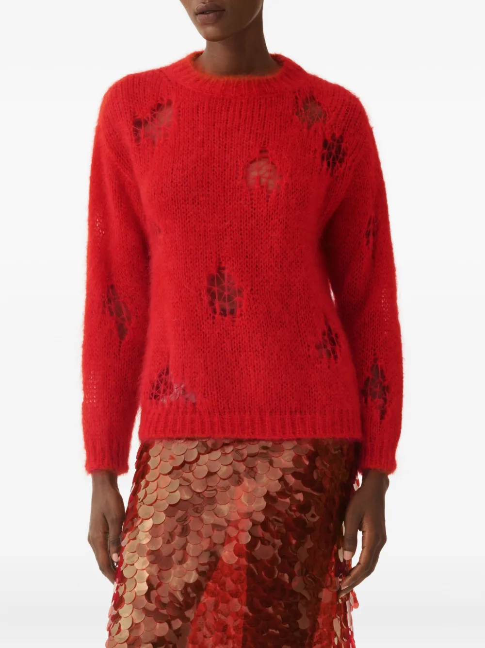 Fabiana Filippi distressed crew-neck sweater - Red