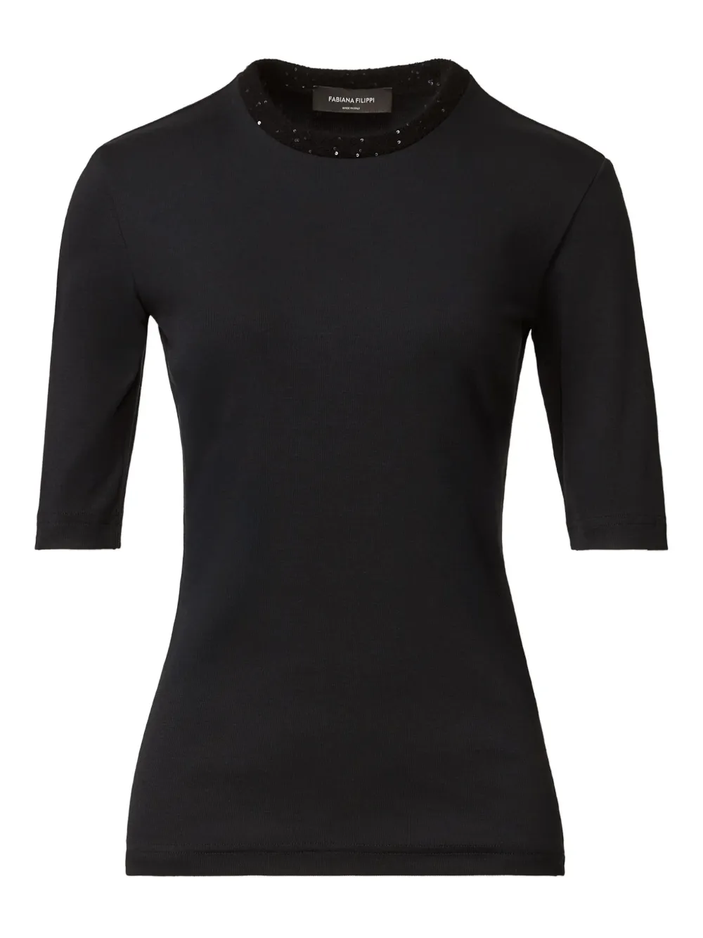 Fabiana Filippi Top met verfraaide hals en korte mouwen Blauw