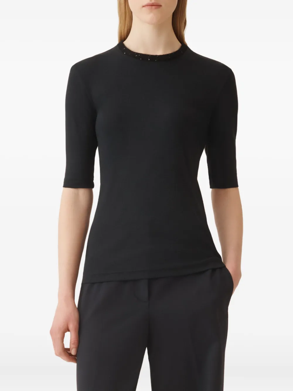 Fabiana Filippi Top met verfraaide hals en korte mouwen Blauw