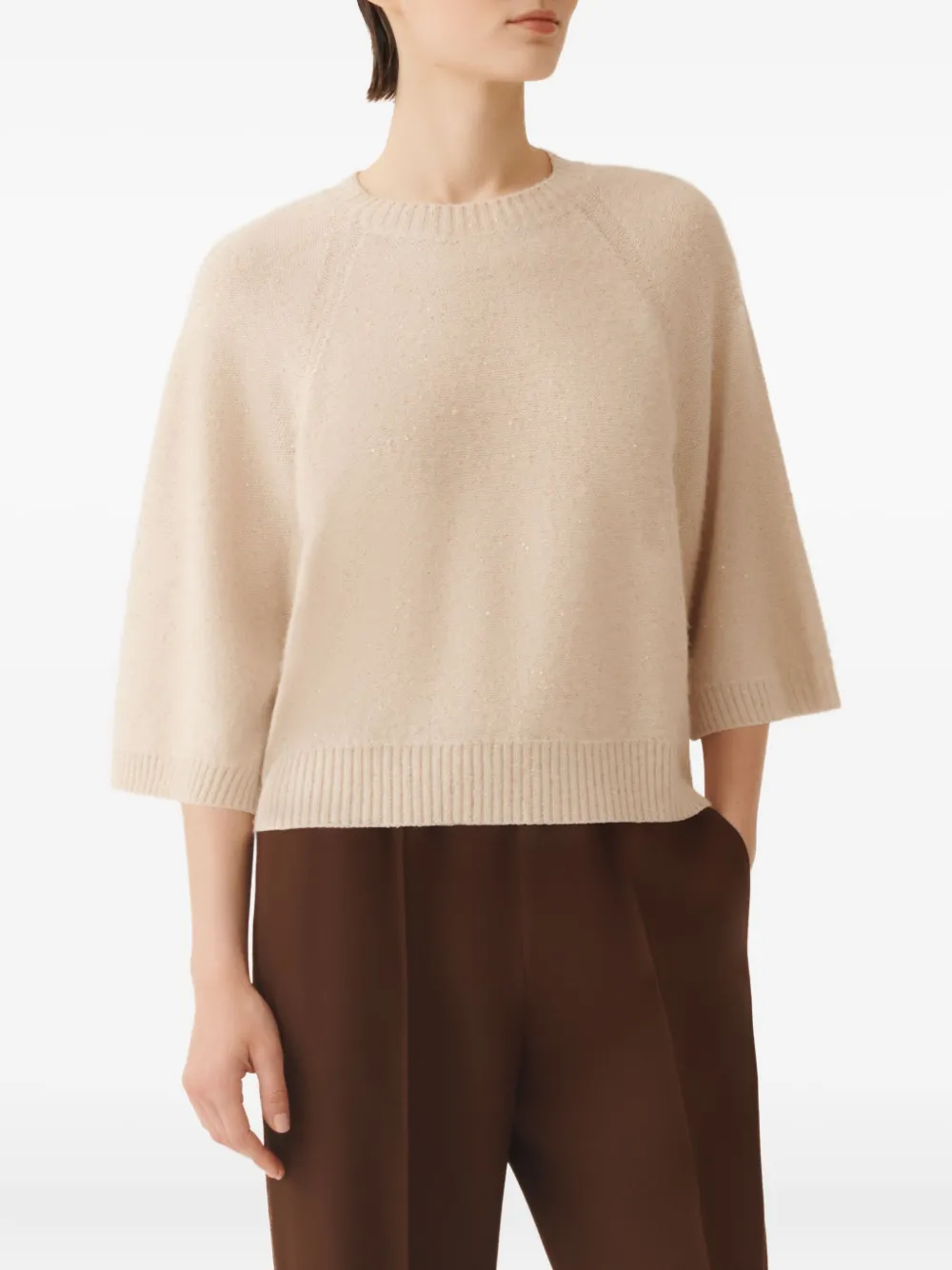 Fabiana Filippi Trui verfraaid met pailletten en raglan mouwen Beige