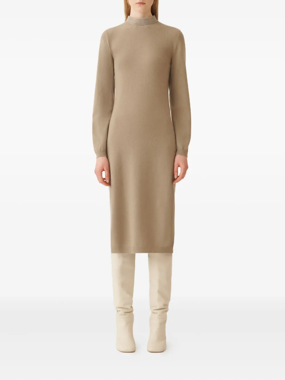 Fabiana Filippi high-neck long-sleeve dress Beige
