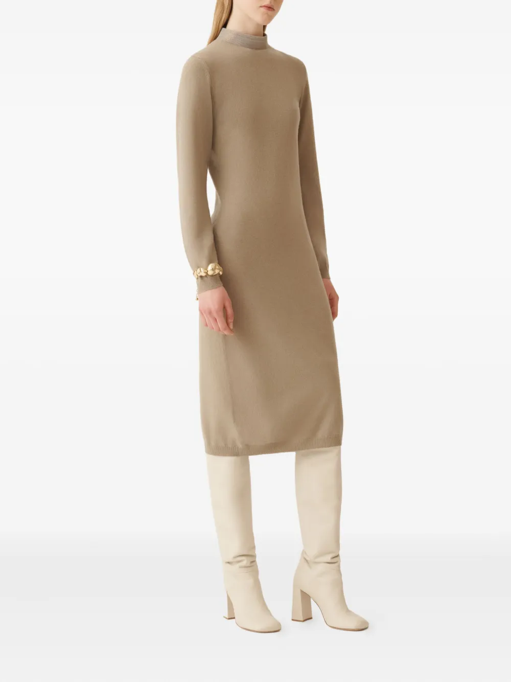 Fabiana Filippi high-neck long-sleeve dress Beige