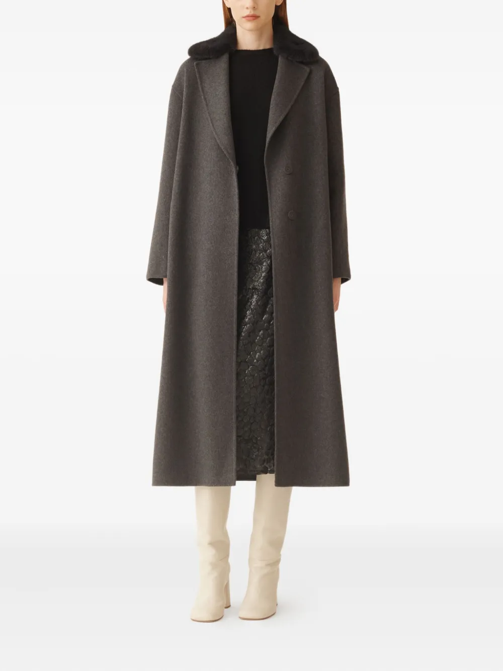 Fabiana Filippi Midi-rok met textuur en split - Zwart