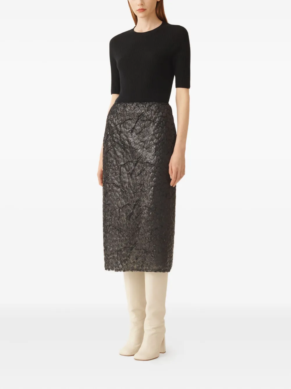 Fabiana Filippi Midi-rok met textuur en split Zwart