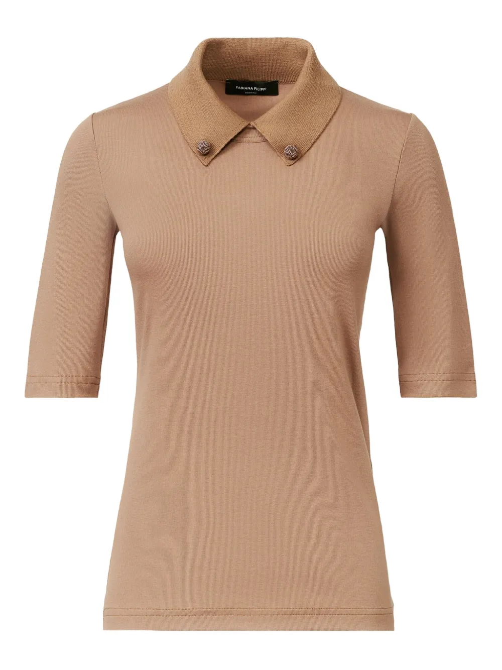 Fabiana Filippi embellished-collar short-sleeve top Beige