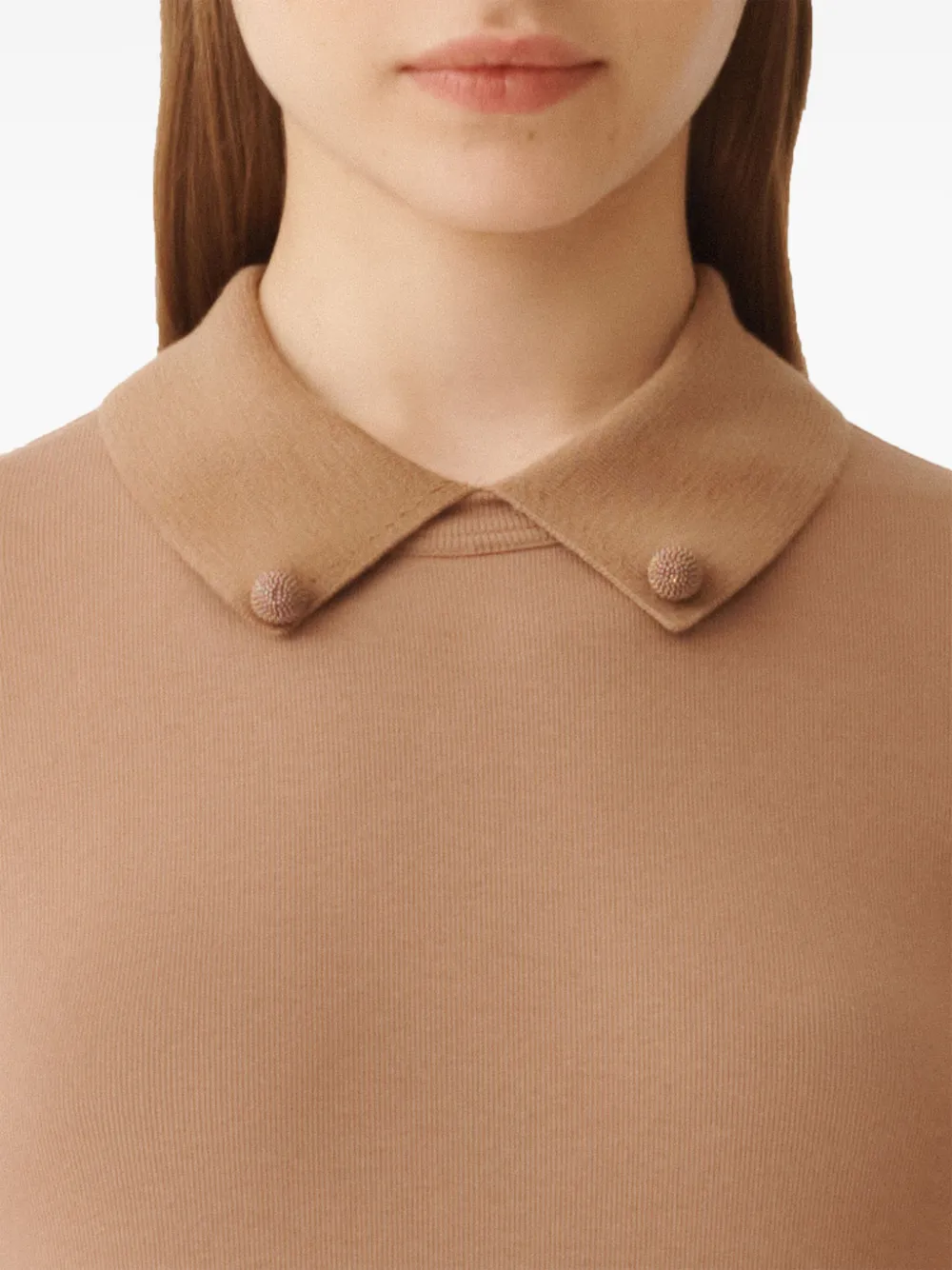 Fabiana Filippi embellished-collar short-sleeve top Beige