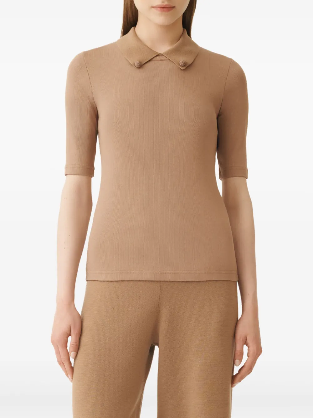 Fabiana Filippi embellished-collar short-sleeve top Beige