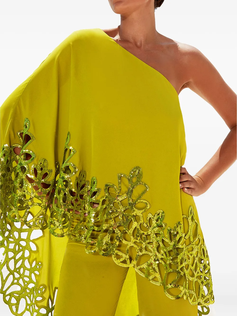 Maestri sequin-embellished one-shoulder jumpsuit | Green | Image 1