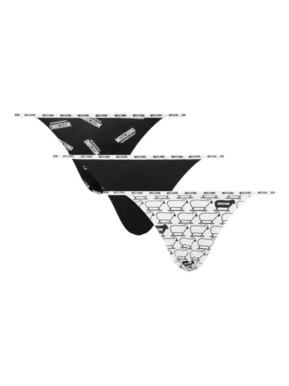 Moschino Drie paar slips met schapenprint Zwart