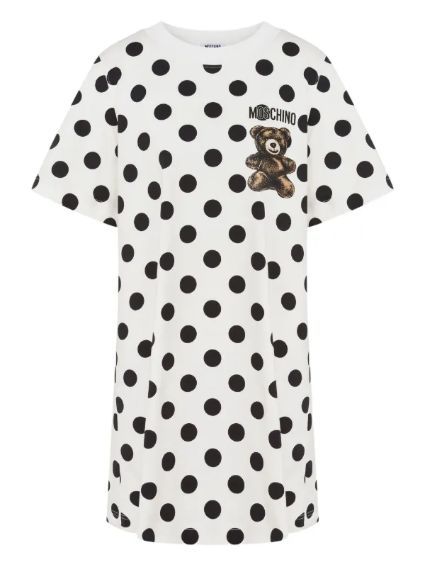 Moschino Polka-dot Teddy Mini Day Dress in White