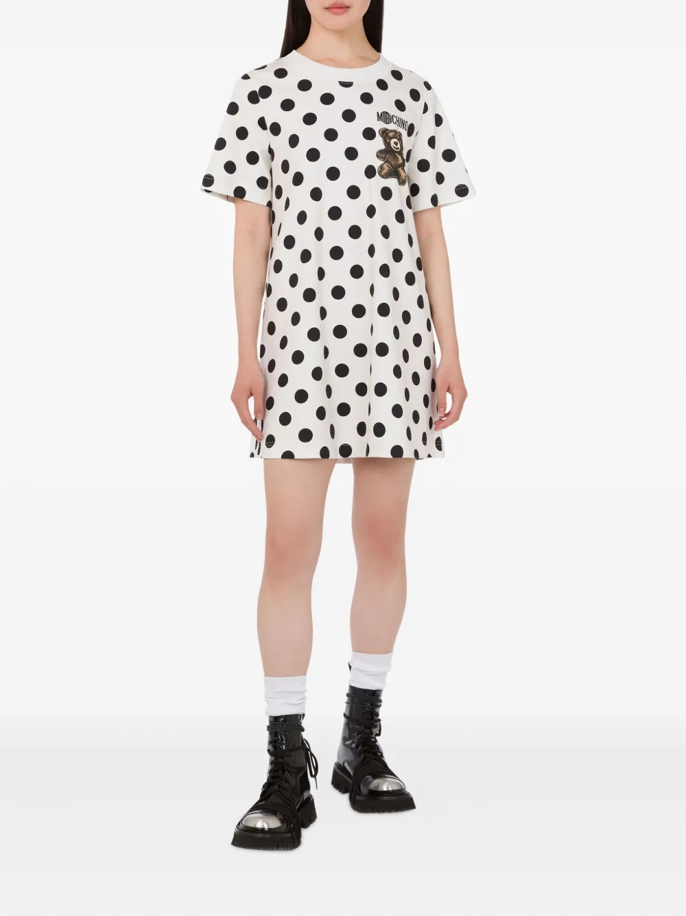 Moschino polka-dot teddy mini day dress - Wit