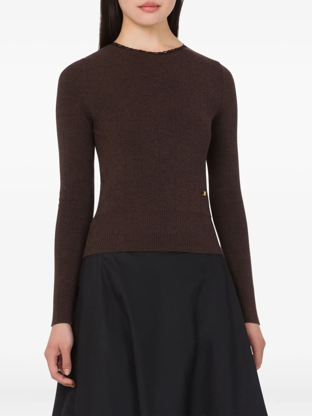 Moschino Lace-trimmed Wool Sweater In Brown