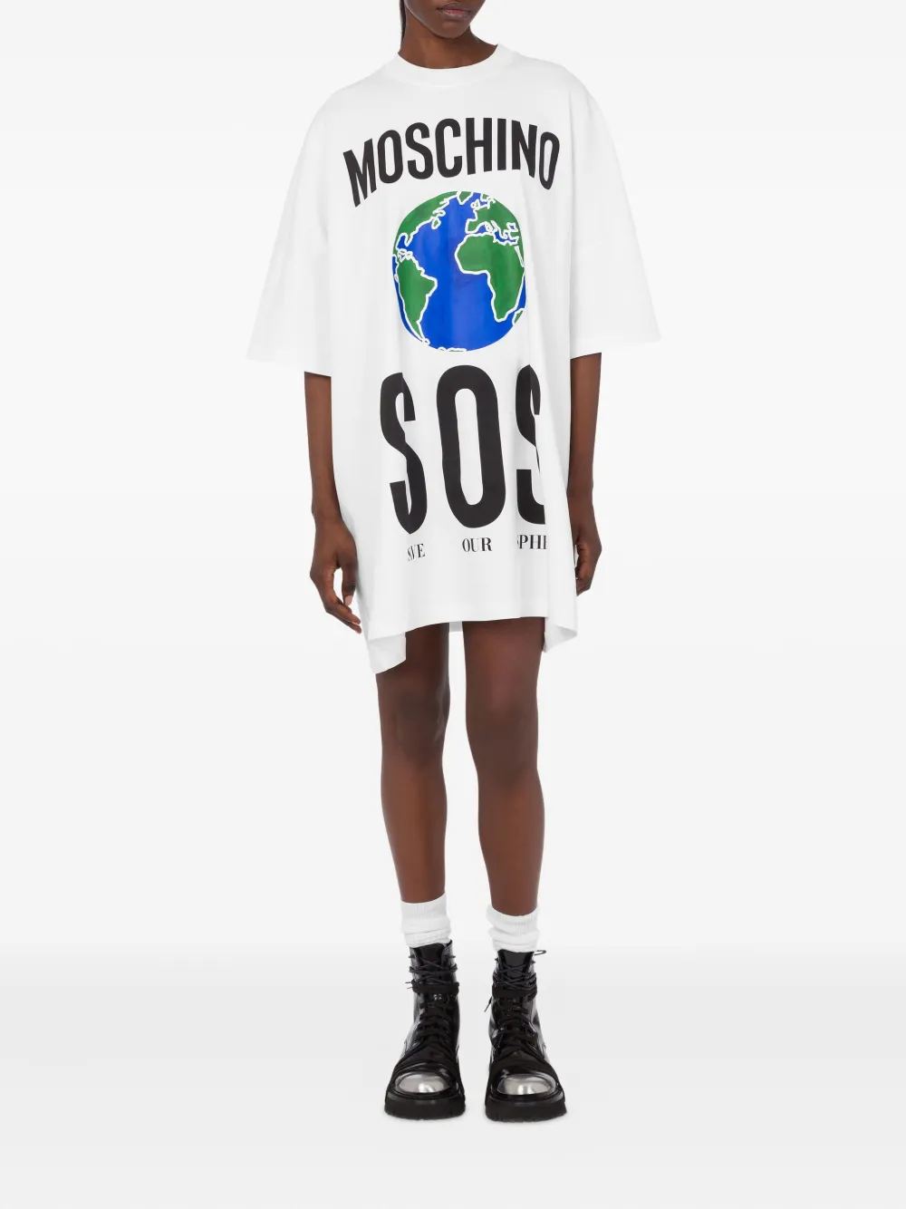 globe-print T-shirt mini day dress