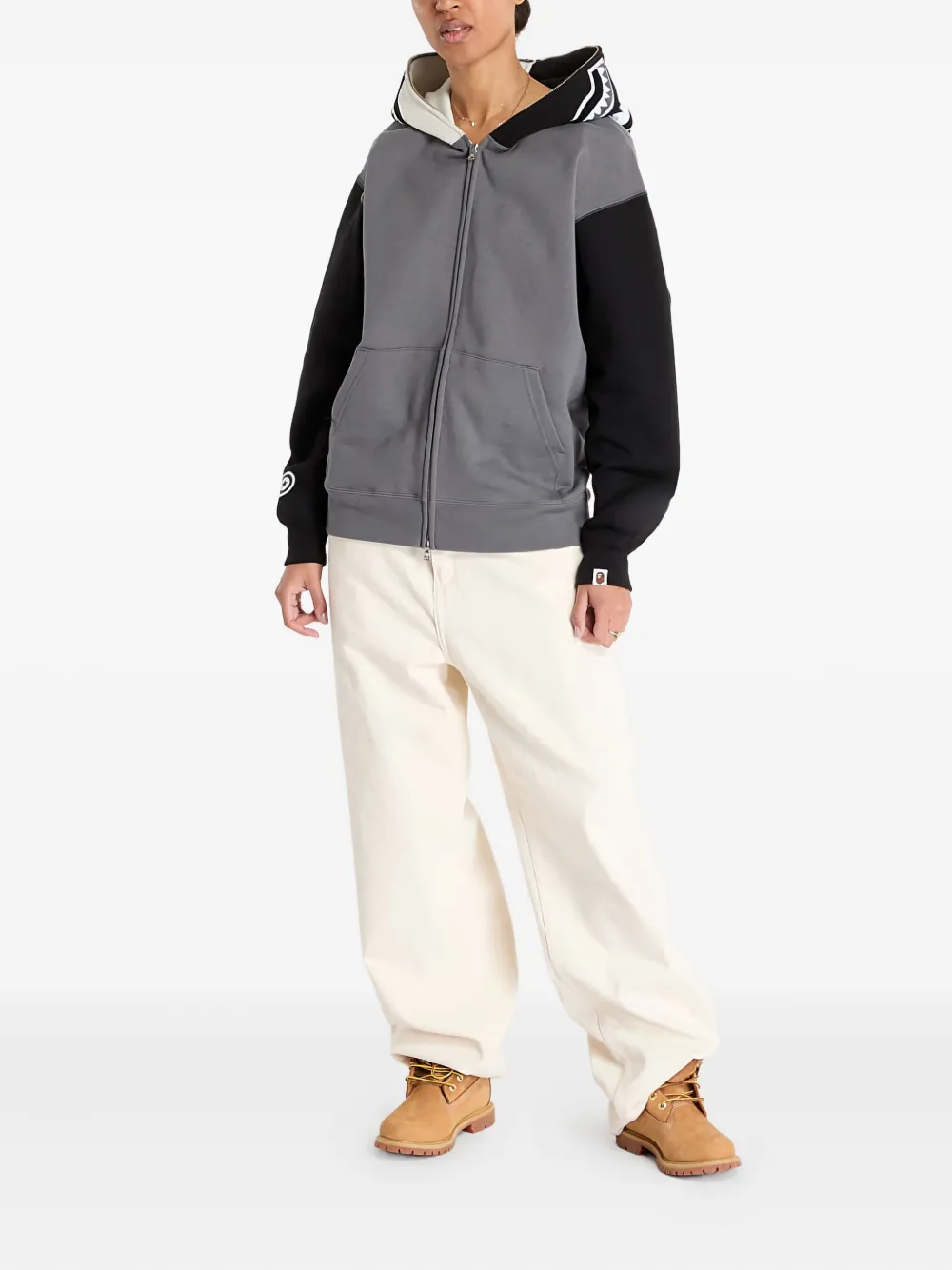 A BATHING APE Hoodie met haaienpatroon en rits Grijs