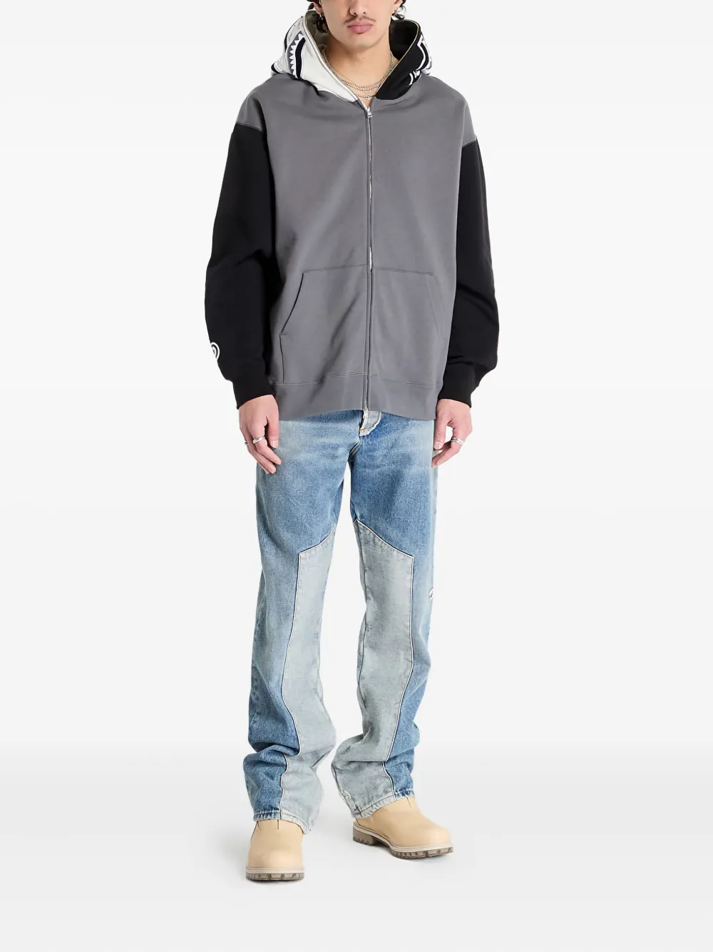 A BATHING APE Hoodie met haaienpatroon en rits Grijs